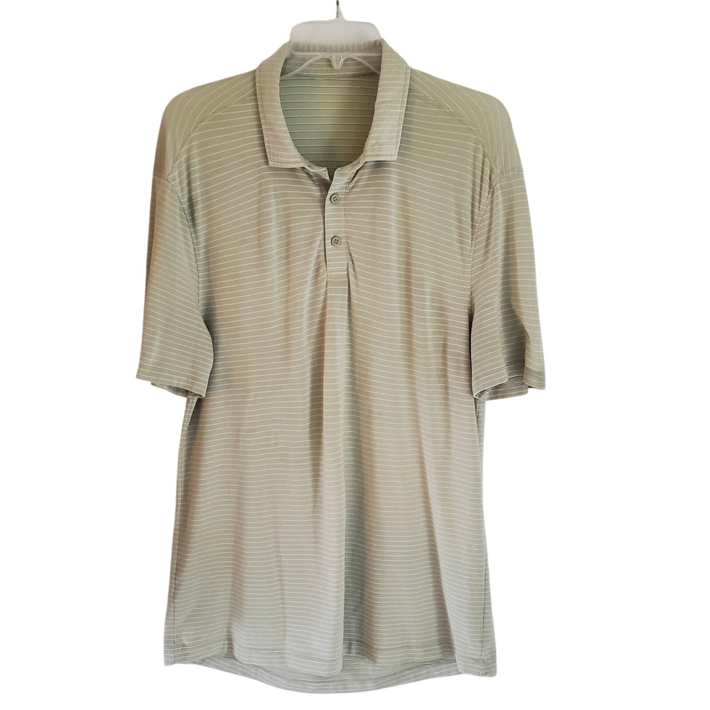 Lululemon Polo Shirt Mens Large Green Striped‎ Golf Performance Lightweight